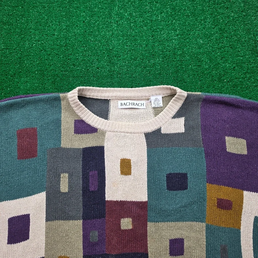 Vintage Bachrach Sweater Mens XXL Silk Cotton Geometric Abstract Art Knit - Picture 2 of 9